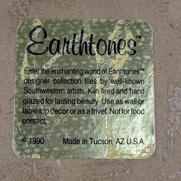 Vtg Earthtones Southwestern Trivet Tile by Tu-ofi Woman And Children Blue 6"x6" - Picture 9 of 10